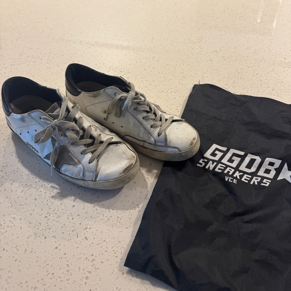 Golden Goose White and Black Sneakers
